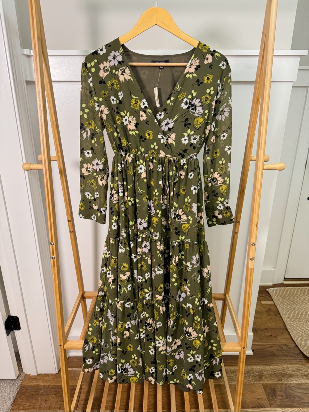 Madewell Olive Green Floral Tiered Maxi Dress
